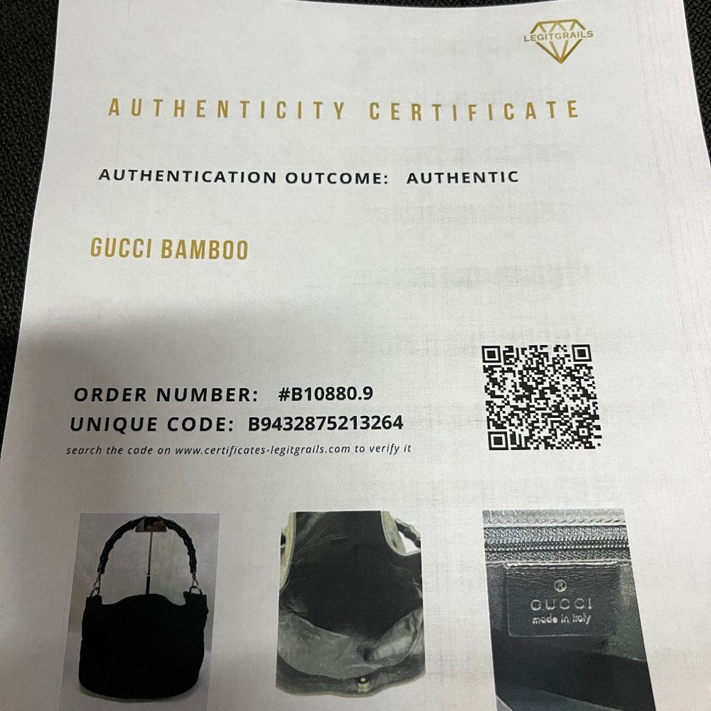 Gucci Black Bamboo Nylon Classic Vintage Hand Cross Body Bag w/COA - Picture 9 of 14